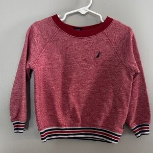 Nautica Red Crewneck Sweater with Striped Hem